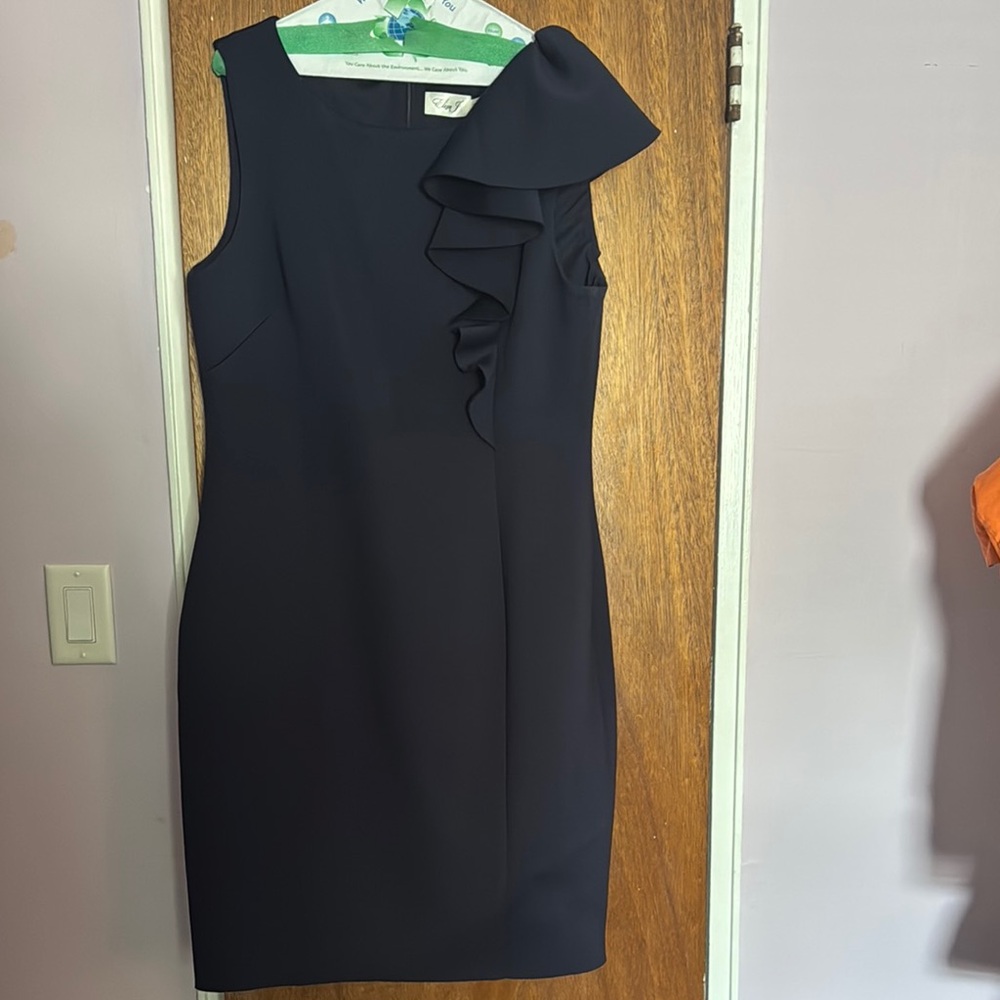 Eliza J Elegant Navy Sleeveless Dress with Ruffle Detail